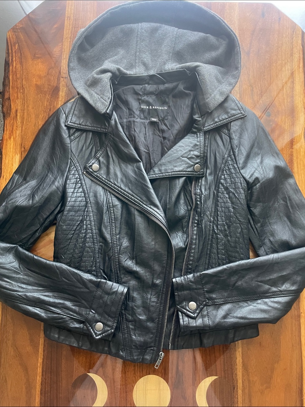 Faux Leather Jacket Soft Removable Hood Moto Baddie Streetwear